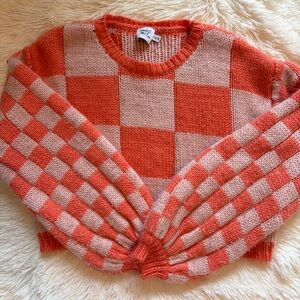 Princess Polly Flourentine Checkered Knit Sweater Orange and Pink XS/S